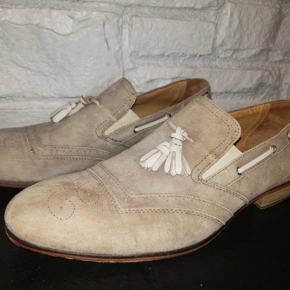 Bacco Bucci "Mancuso" Bone Genuine Old English Suede Loafer Shoes Mens Size 13